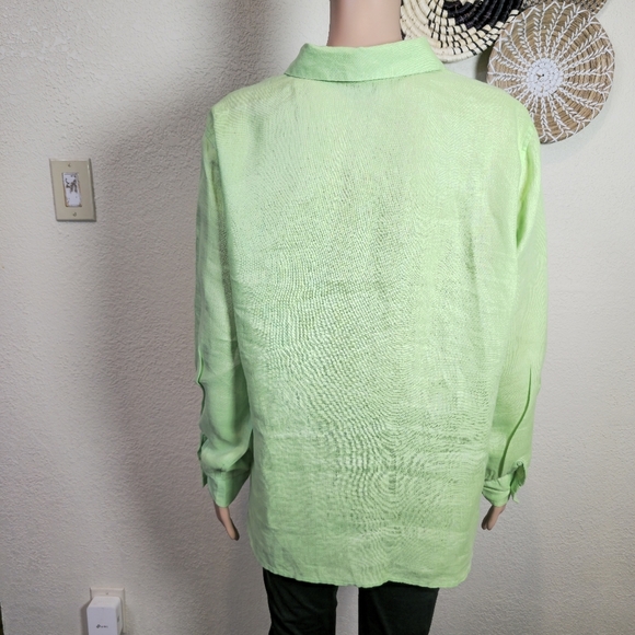 J Jill Top Womens Large Green Linen Button Up Long Sleeve Beach Cottage Coastal - Picture 2 of 9